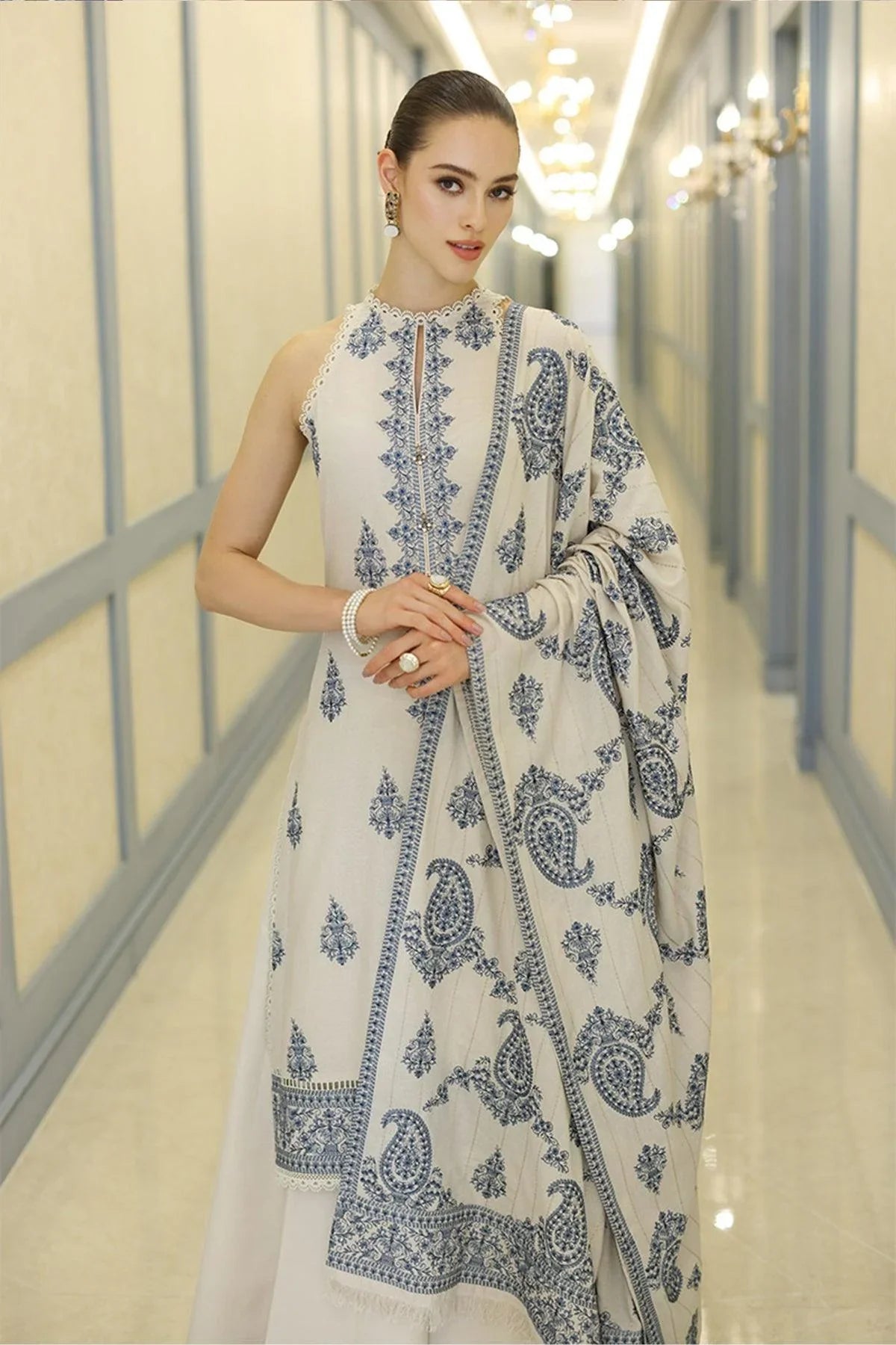 Ivory Elegance: Classic Sleeveless Suit & Palazzo | Ready To Wear