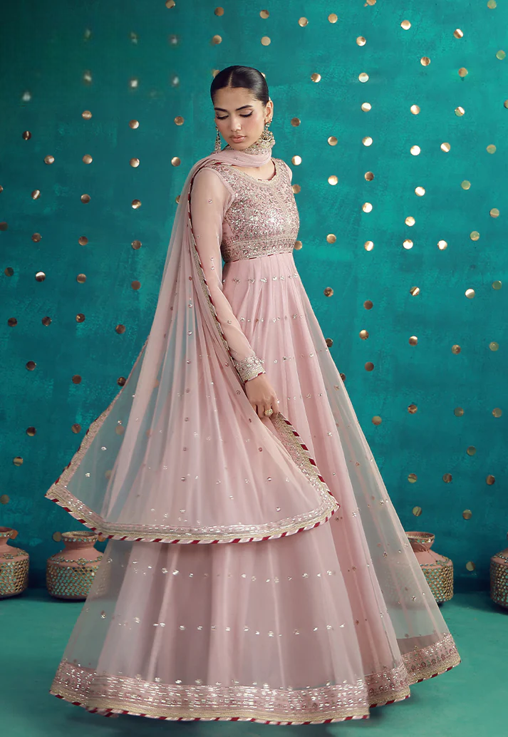 3 Piece Chiffon Suit With Malai Trouser  | Ready To Wear