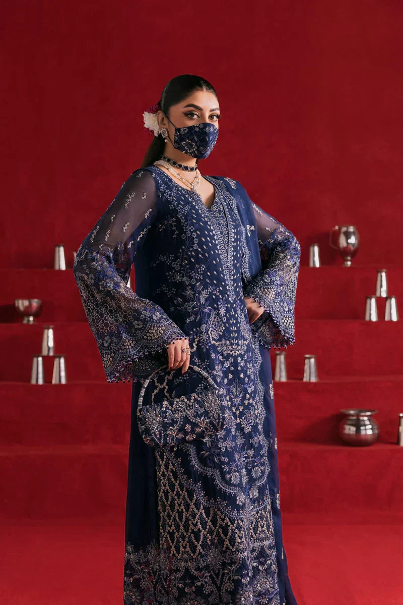 The Royal Navy: Intricate Silver Embroidered Chiffon Suit | Ready To Wear