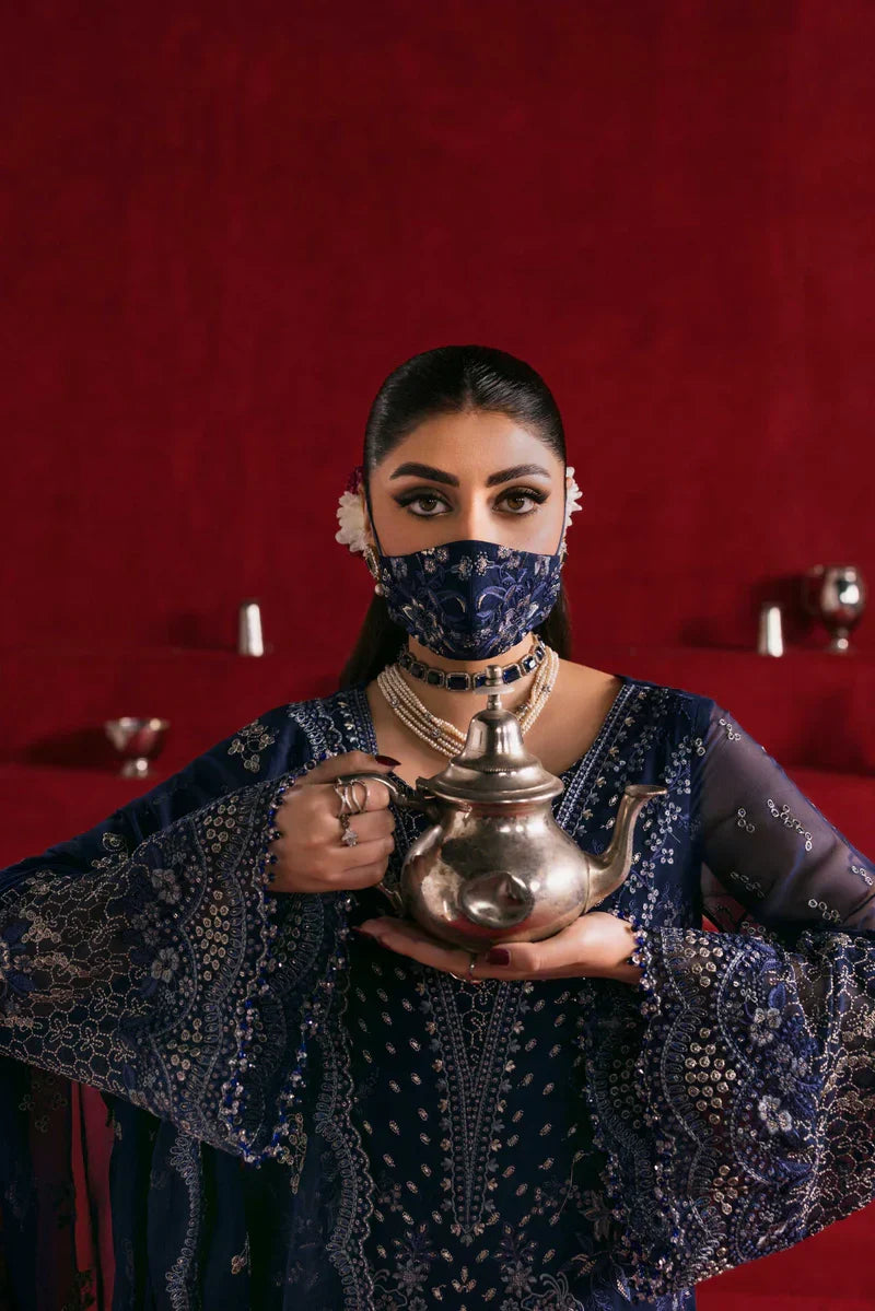 The Royal Navy: Intricate Silver Embroidered Chiffon Suit | Ready To Wear