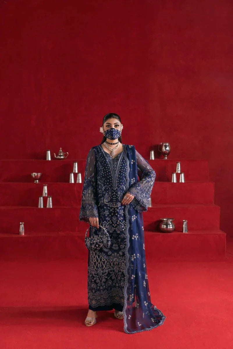 The Royal Navy: Intricate Silver Embroidered Chiffon Suit | Ready To Wear