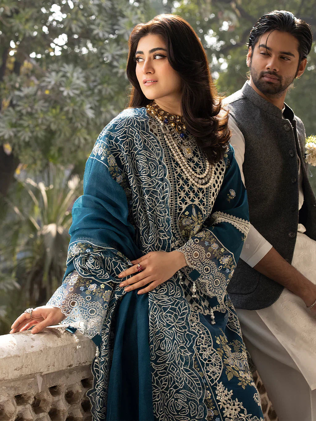 Peacock Azure: Heavy Embroidered Cotton Suit | Ready To Wear