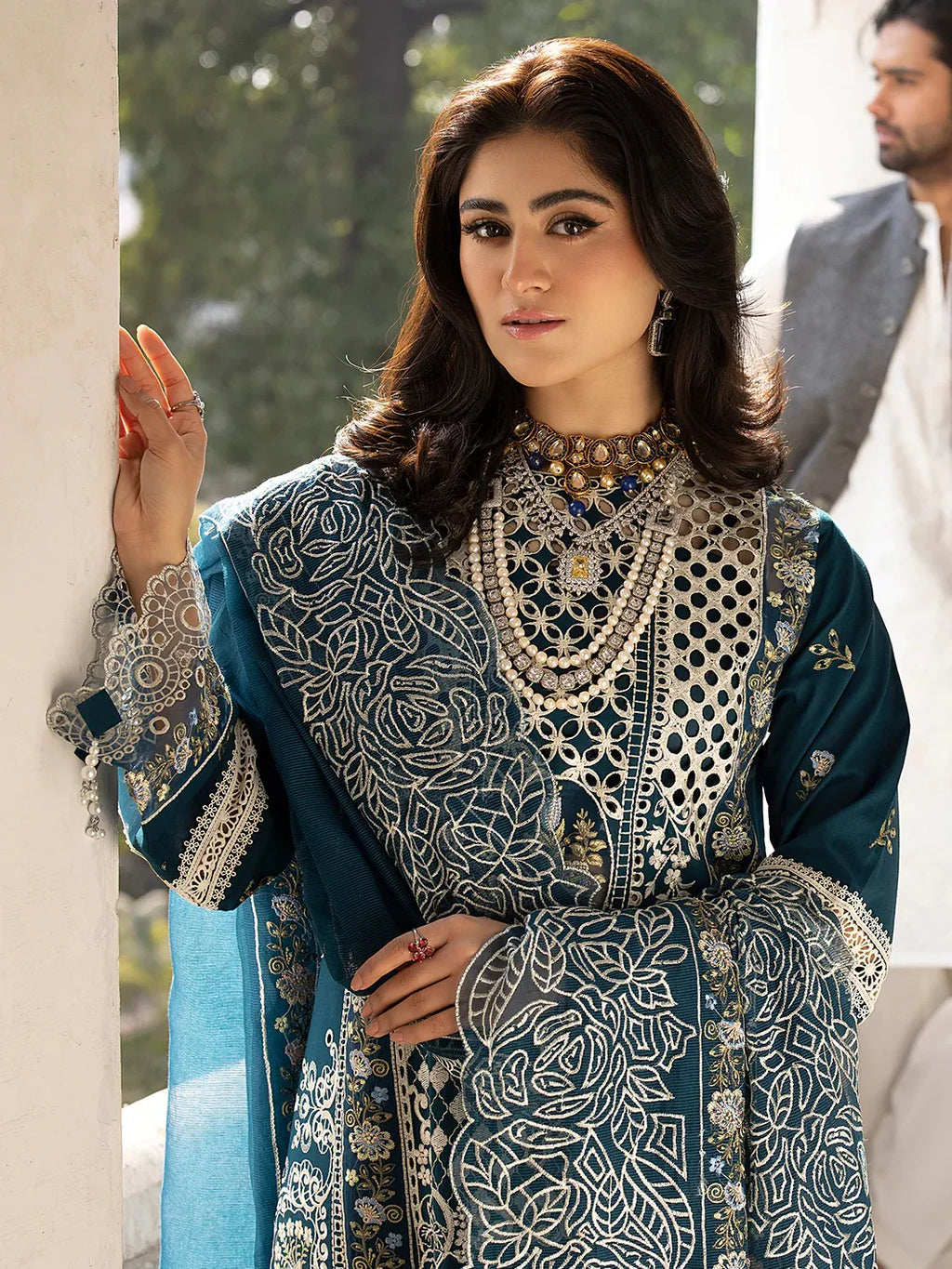 Peacock Azure: Heavy Embroidered Cotton Suit | Ready To Wear